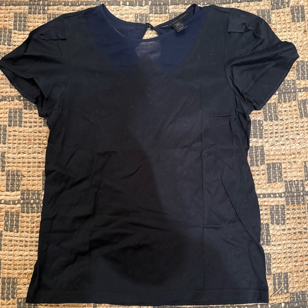 Marc by Marc Jacobs Navy and Black Short Sleeve round Neck Top